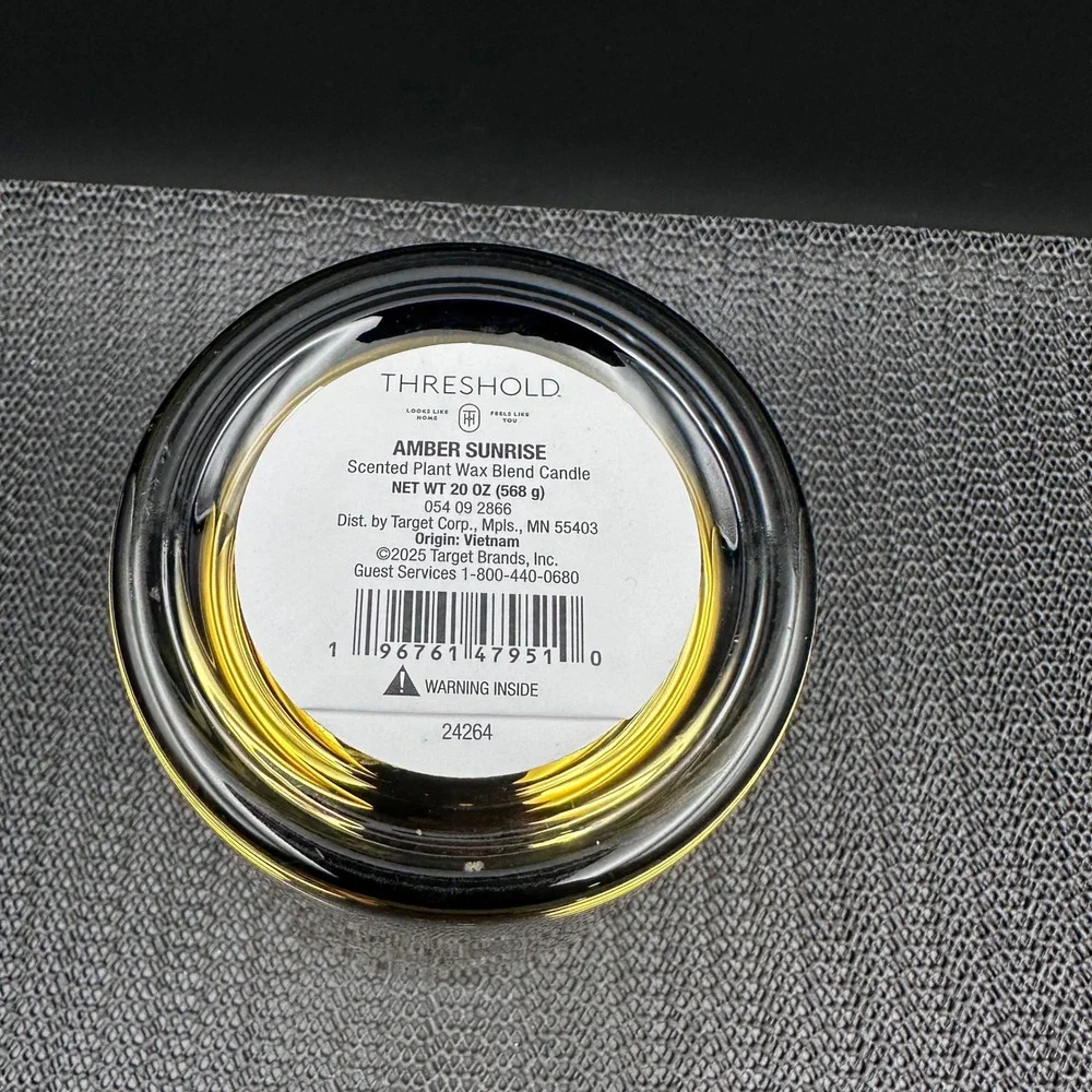 Threshold Amber Sunrise Luxury Scented Candle 20oz Gold Metallic Glass Jar